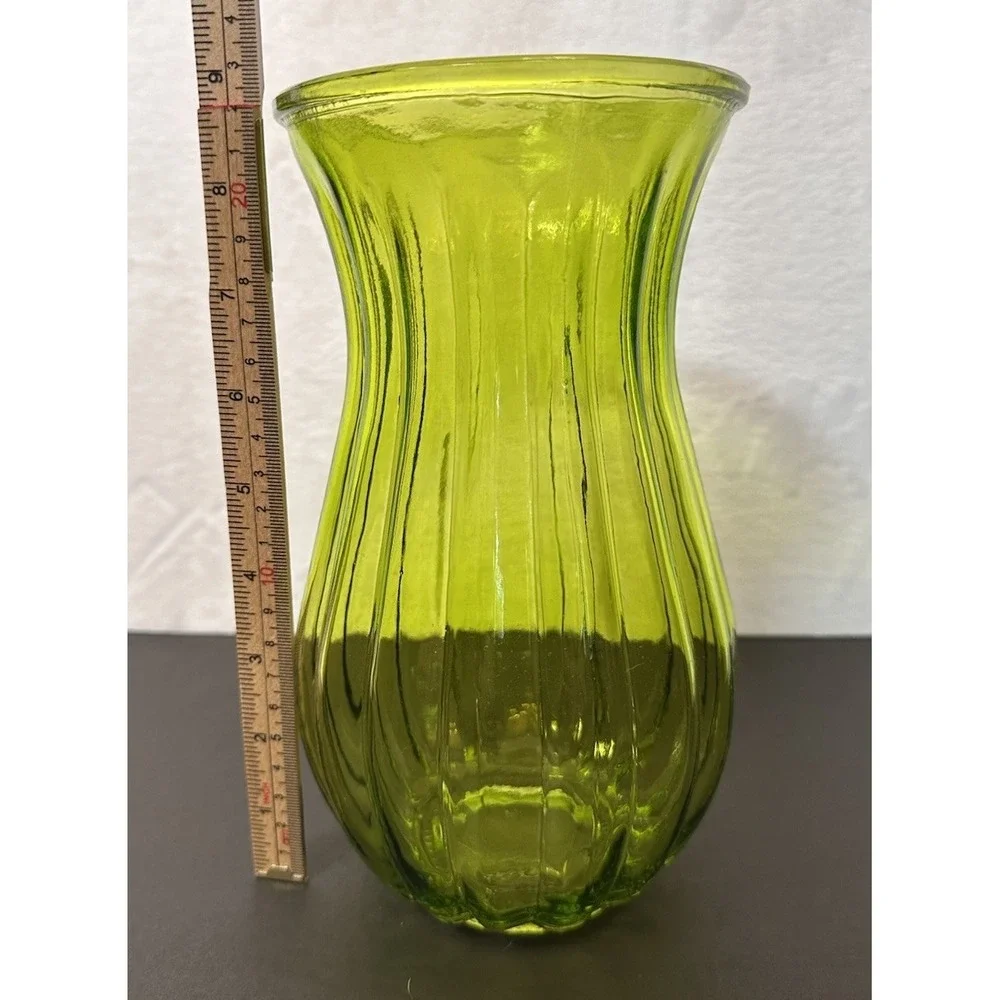Green Glass Floral Flower Vase  